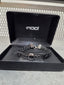 Licensed Product Mens Sterling Silver Flaming Skull Braided Leather Bracelet