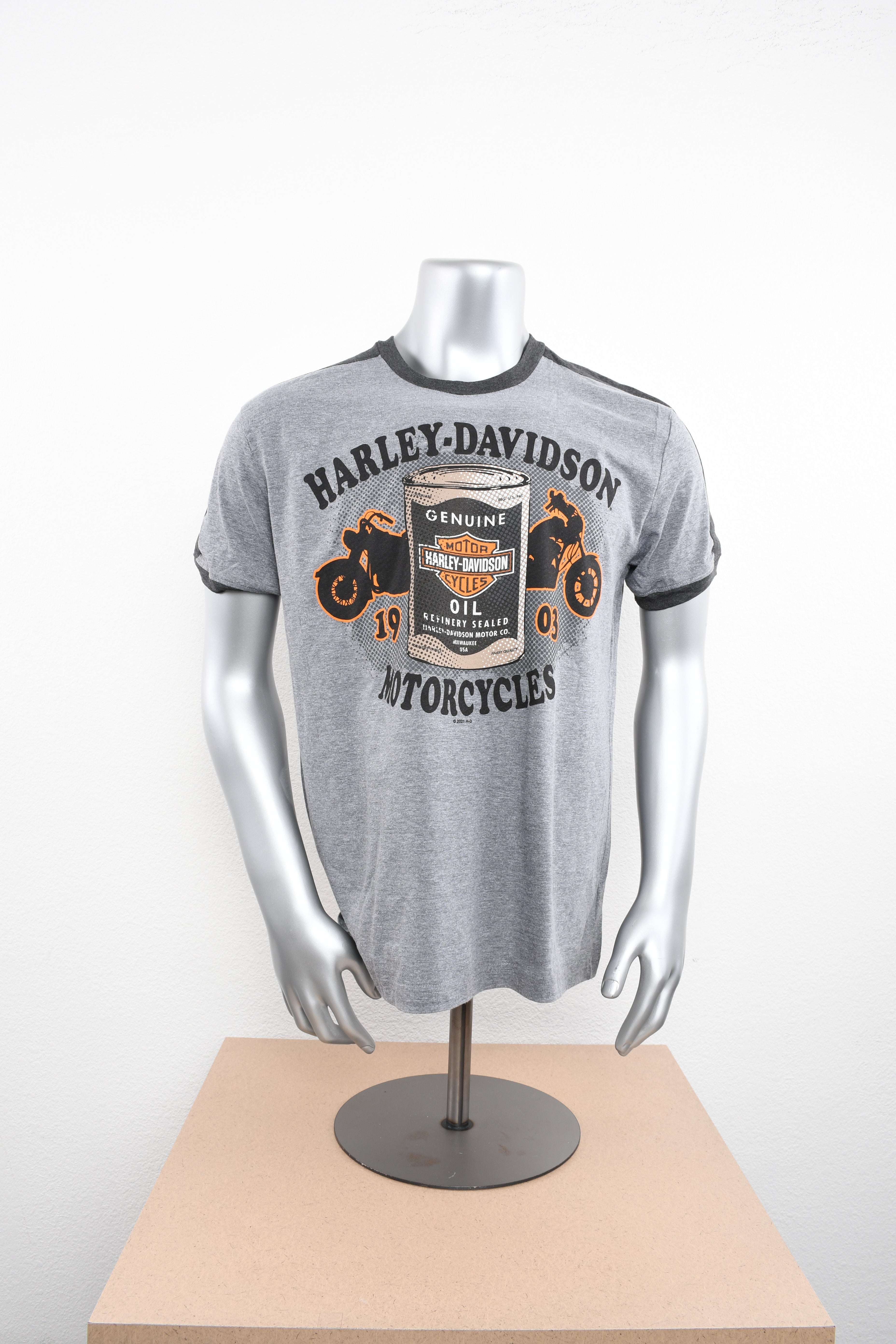 Licensed Product Mens Vintage Oil Can Ringer Grey Short Sleeve T