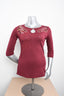 Licensed Product Womens Thriving Foil Print Keyhole Neck Burgundy 3/4 Sleeve T-Shirt