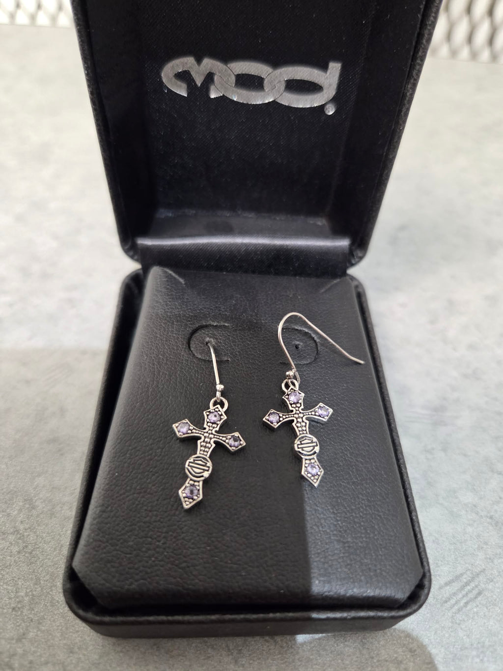 Licensed Product Womens .925 Silver Beaded Cross with Purple Stones Earrings