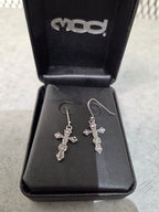Licensed Product Womens .925 Silver Beaded Cross with Purple Stones Earrings