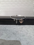Licensed Product Womens Stainless Steel Peace Heart Charm Bangle Bracelet – Adjustable