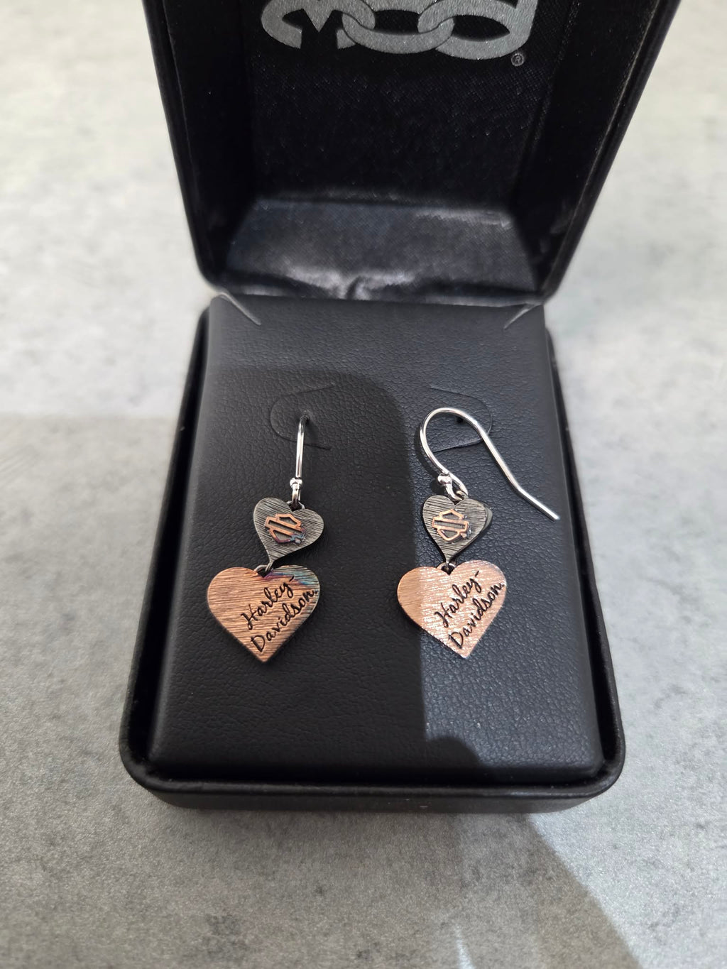 Licensed Product Womens Sterling Silver Pink & Black Double Heart Drop Earrings