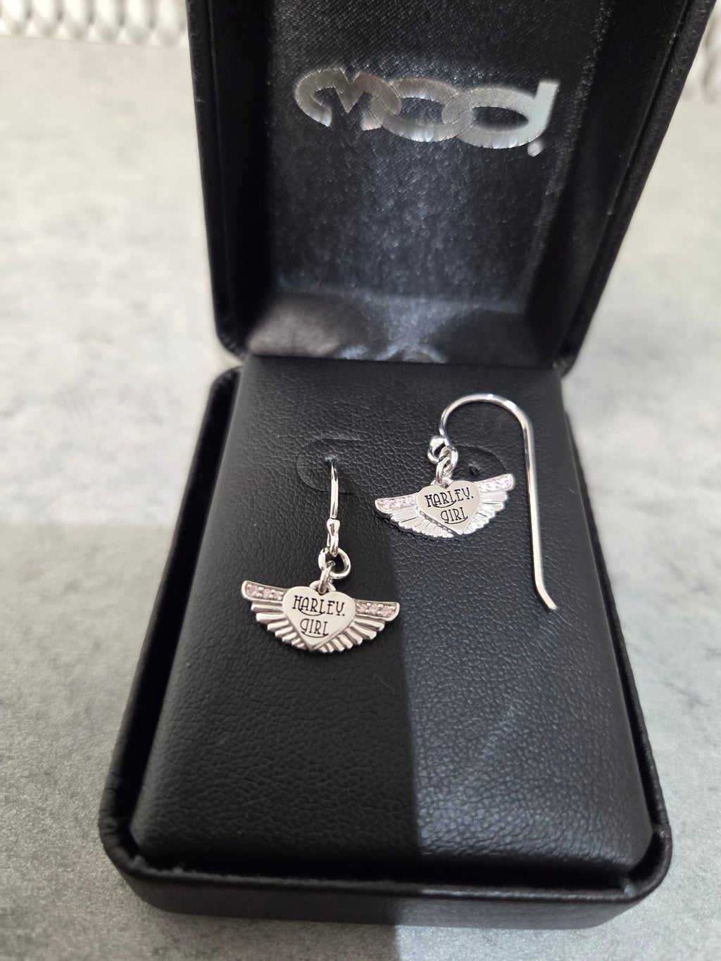 Licensed Product Womens Pink Bling Harley Girl Wing Drop Earrings