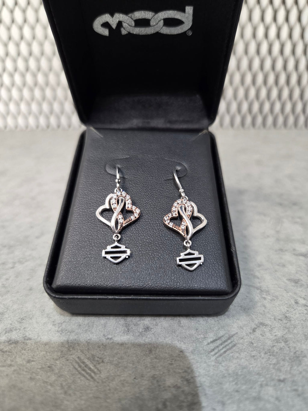 Licensed Product Womens 9.25 Sterling Silver White & Rose Gold Bling Infinity Hearts Drop Earrings