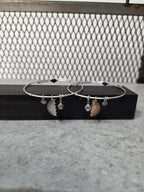 Licensed Product Womens Stainless Steel Best Friends Charm Set of 2 Bangles Bracelet - Adjustable