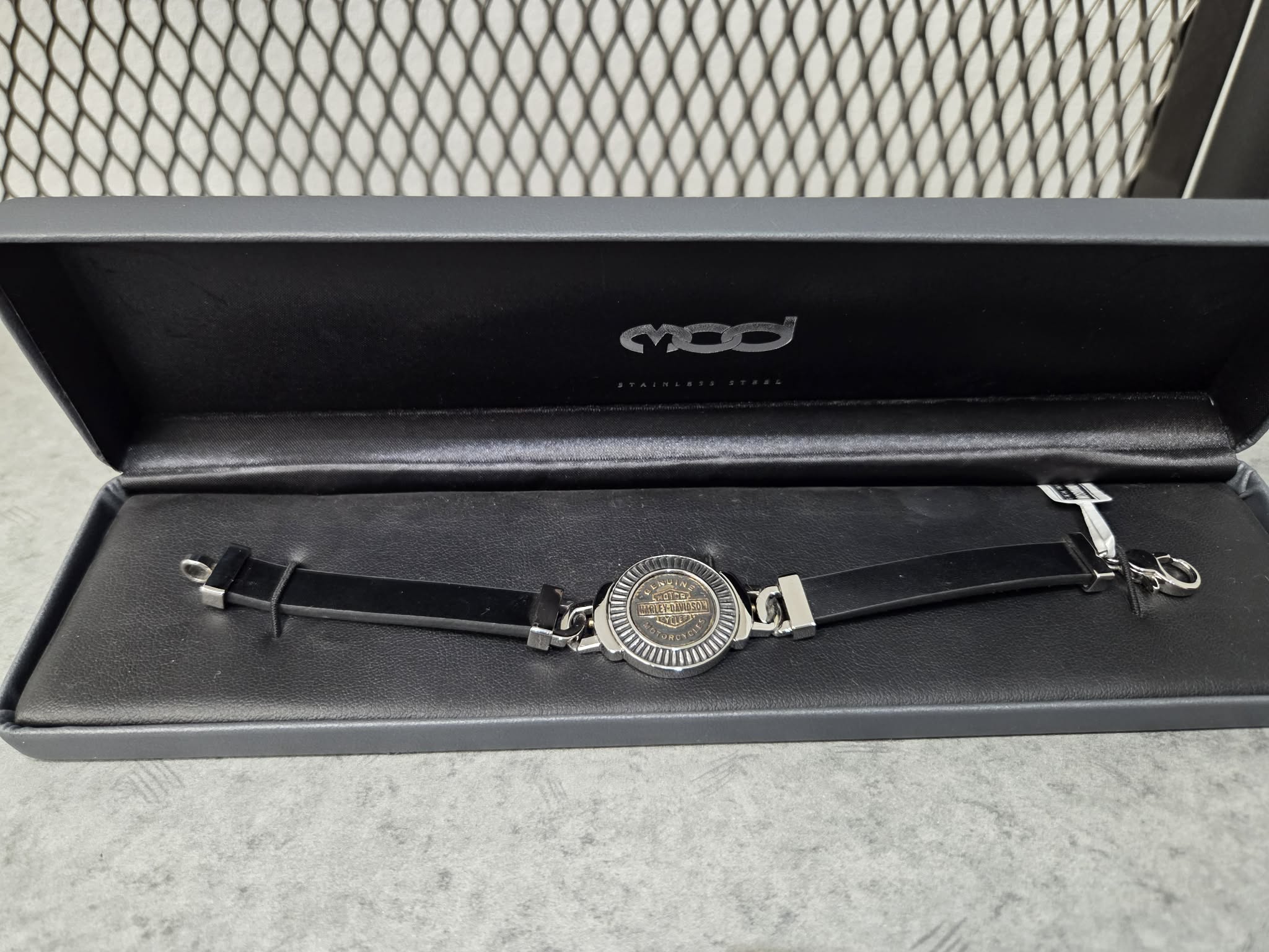 Licensed Product Mens Stainless Steel Gold Tone & Steel Medallion Leather Bracelet Main image