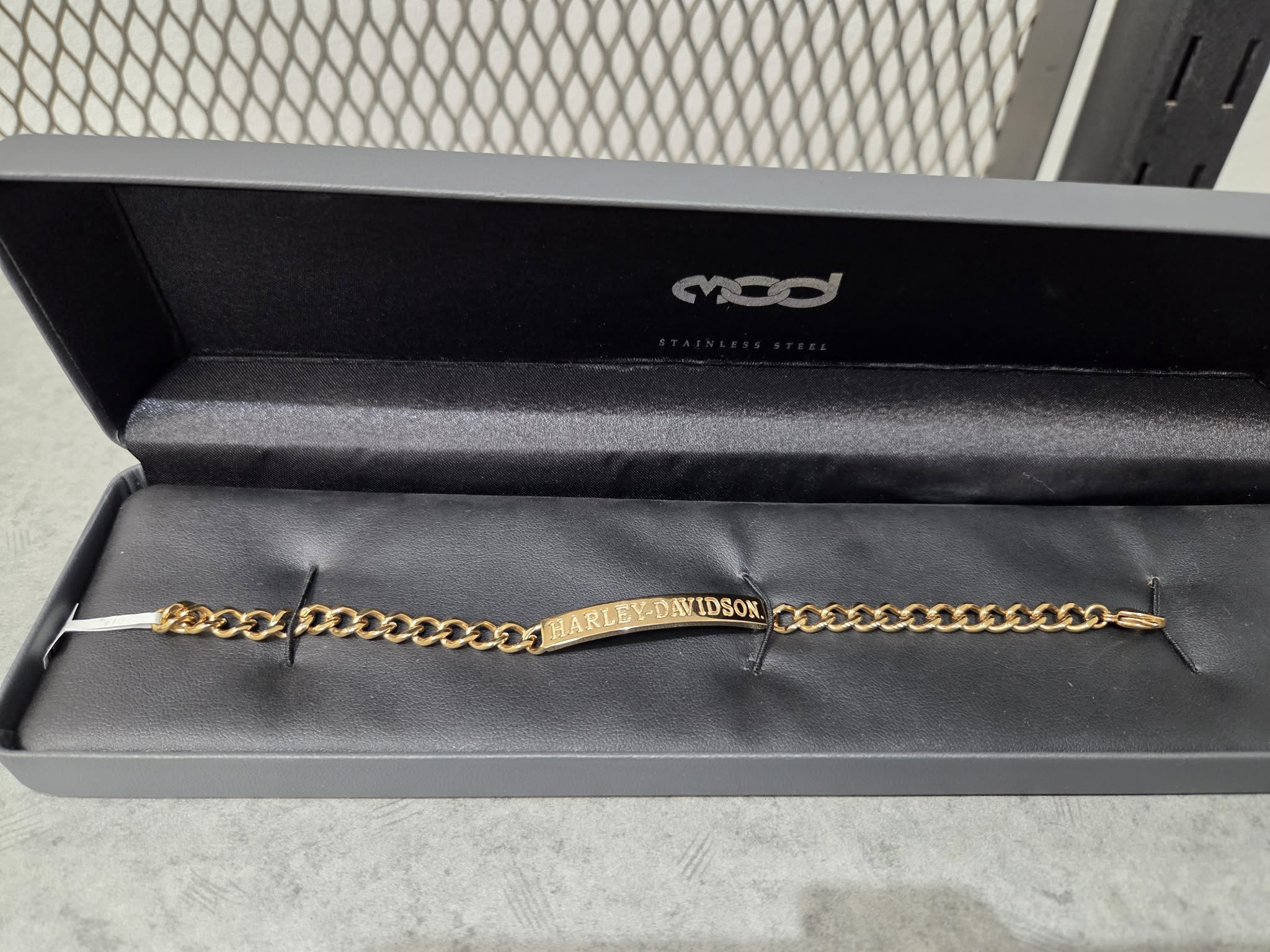 Licensed Product Womens Stainless Steel Gold Tone Bar Curb Link ID Bracelet