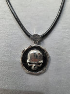 Licensed Product H-D Mens Sterling Silver Skull Wax Seal Necklace