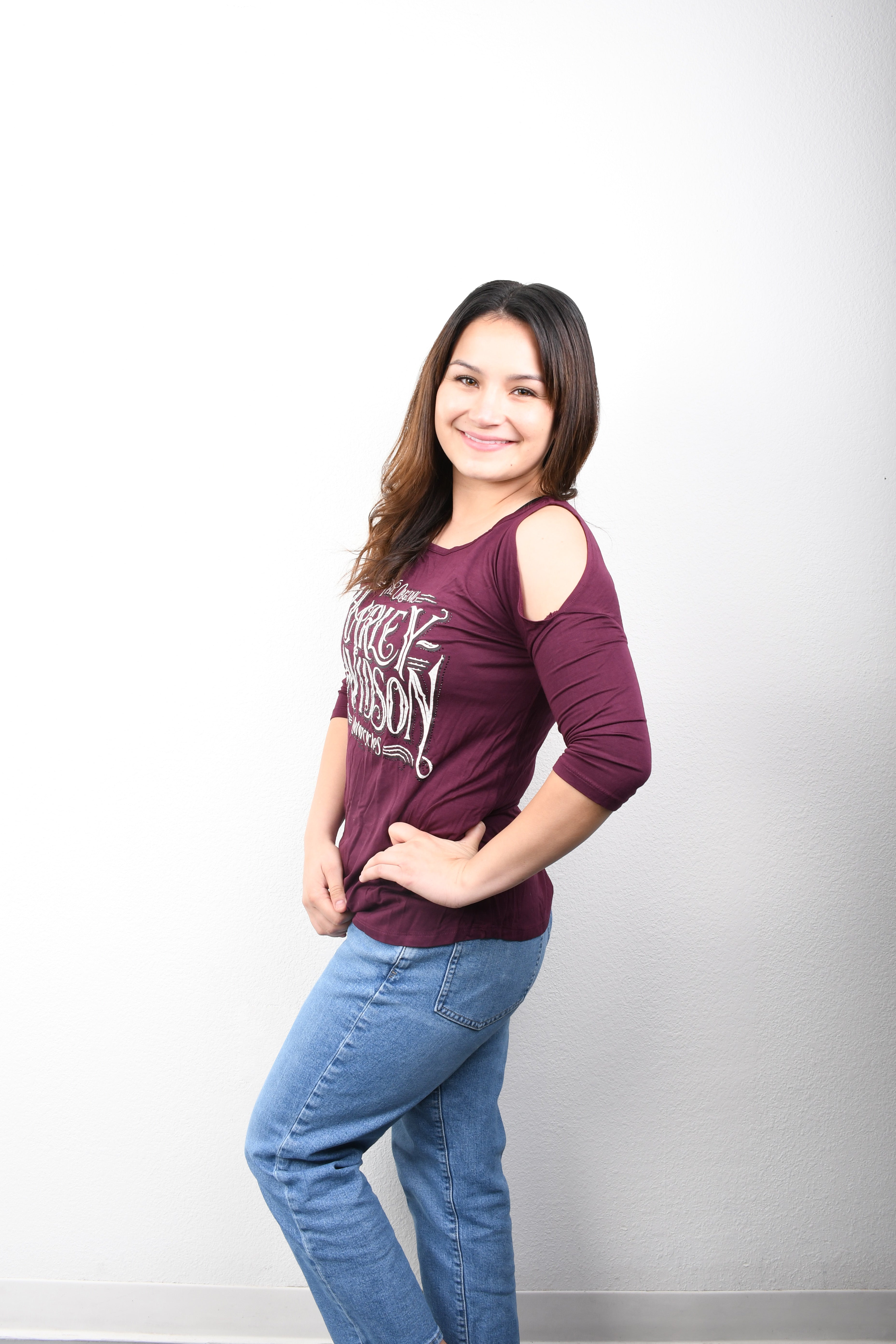 Licensed Product Women's Lavish Cold Shoulder Purple 3/4 Sleeve T-Shirt Secondary image