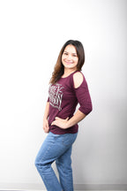 Licensed Product Women's Lavish Cold Shoulder Purple 3/4 Sleeve T-Shirt