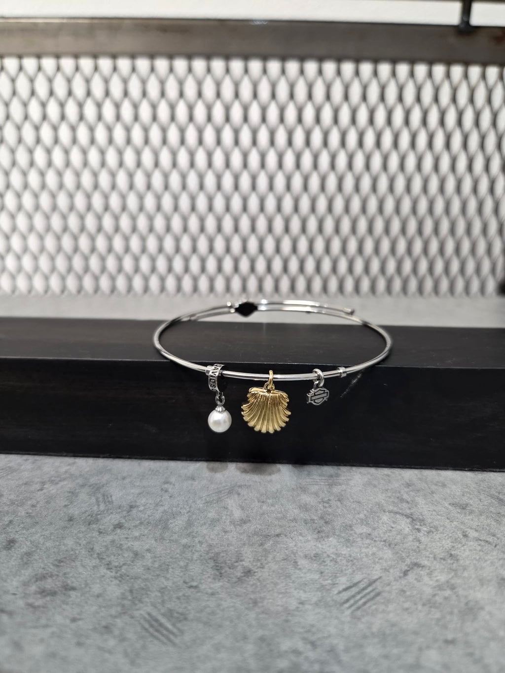 Licensed Product Womens Stainless Steel Seashell Charm Bangle Bracelet – Adjustable