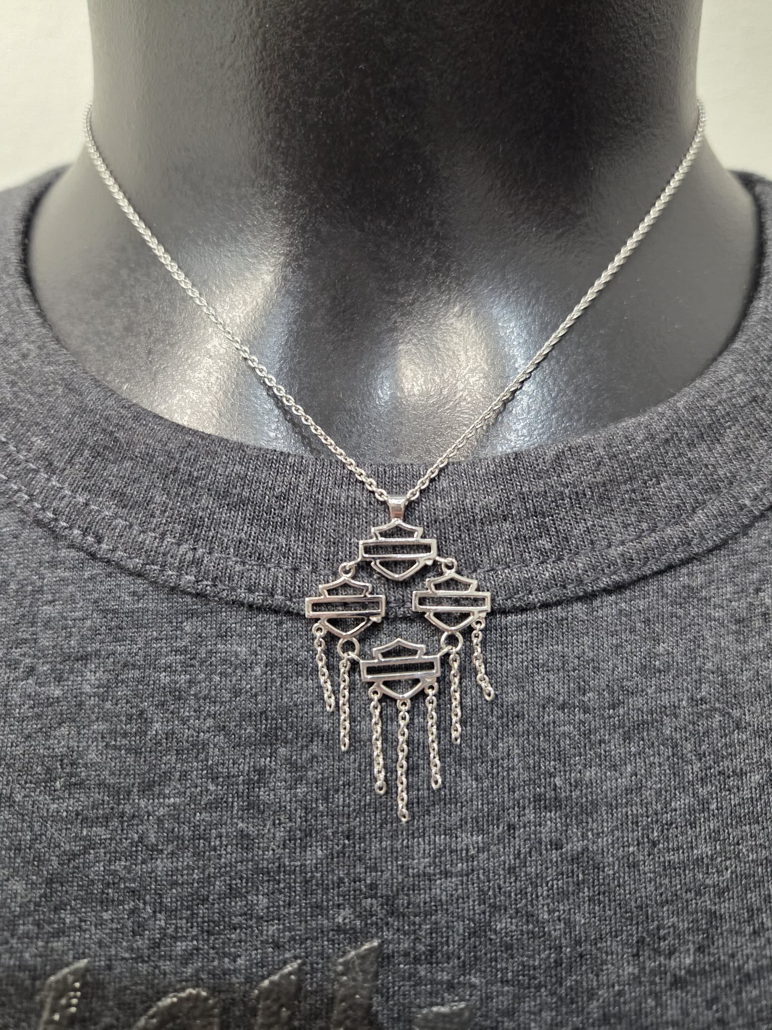 Licensed Product Womens .925 Silver Multi Chain Drop Necklace – Adjustable