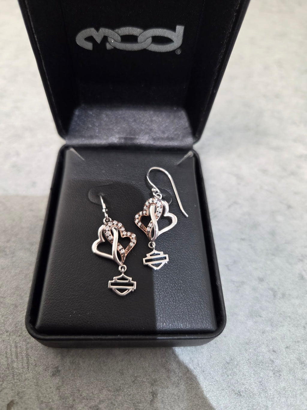 Licensed Product Womens 9.25 Sterling Silver White & Rose Gold Bling Infinity Hearts Drop Earrings