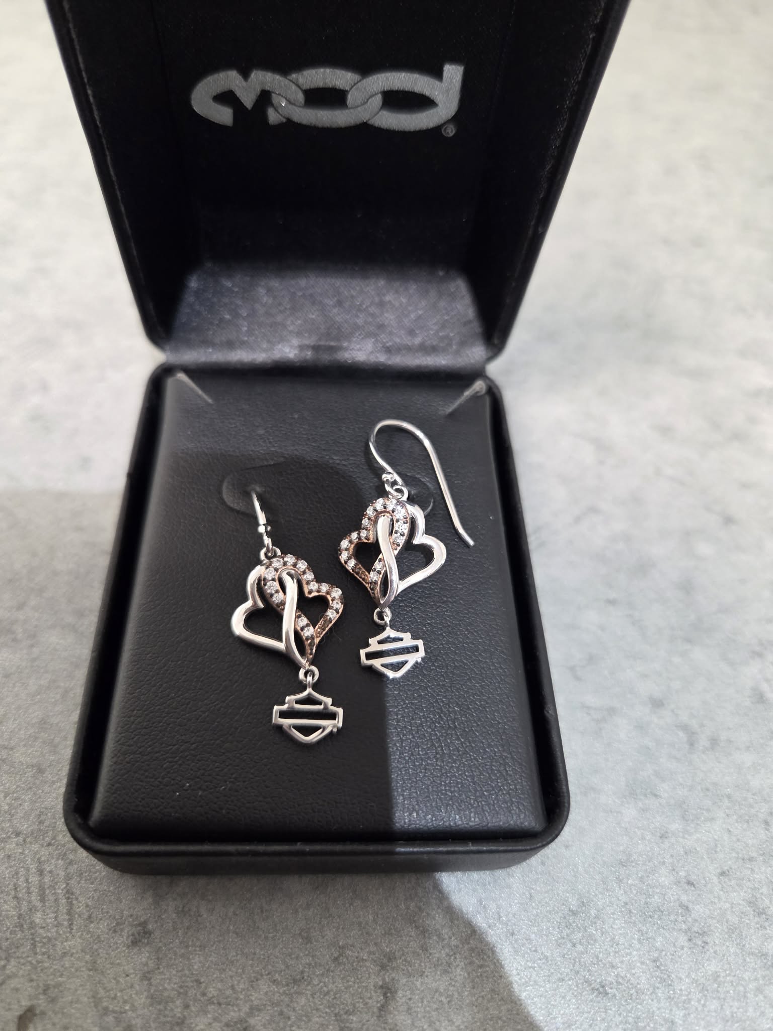 Licensed Product Womens 9.25 Sterling Silver White & Rose Gold Bling Infinity Hearts Drop Earrings