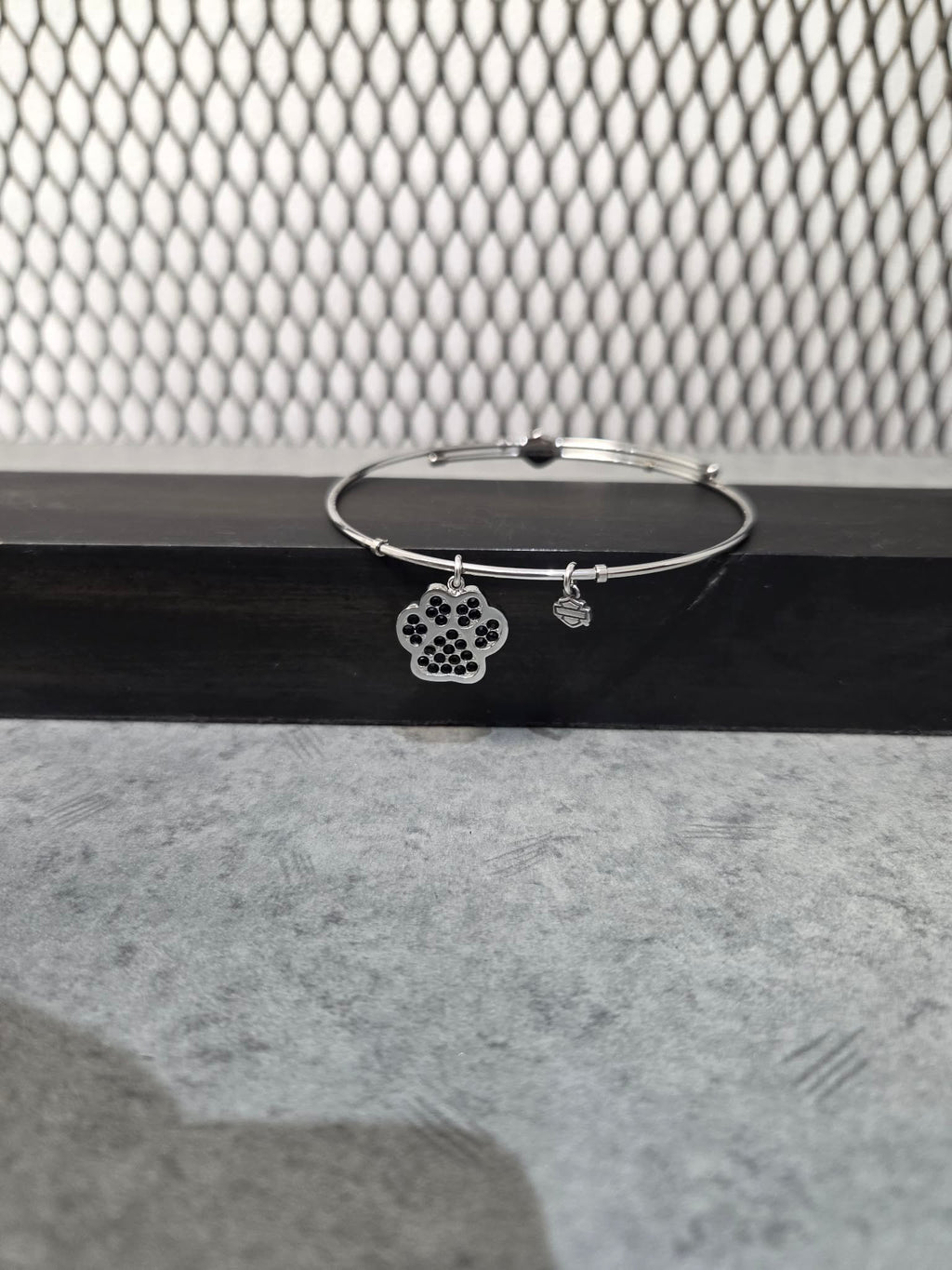 Licensed Product Womens Stainless Steel Bling Paw Charm Bangle Bracelet - Adj