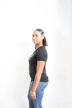 Licensed Product Women's Elaborate Winged Skull V-Neck Black Short Sleeve T-Shirt