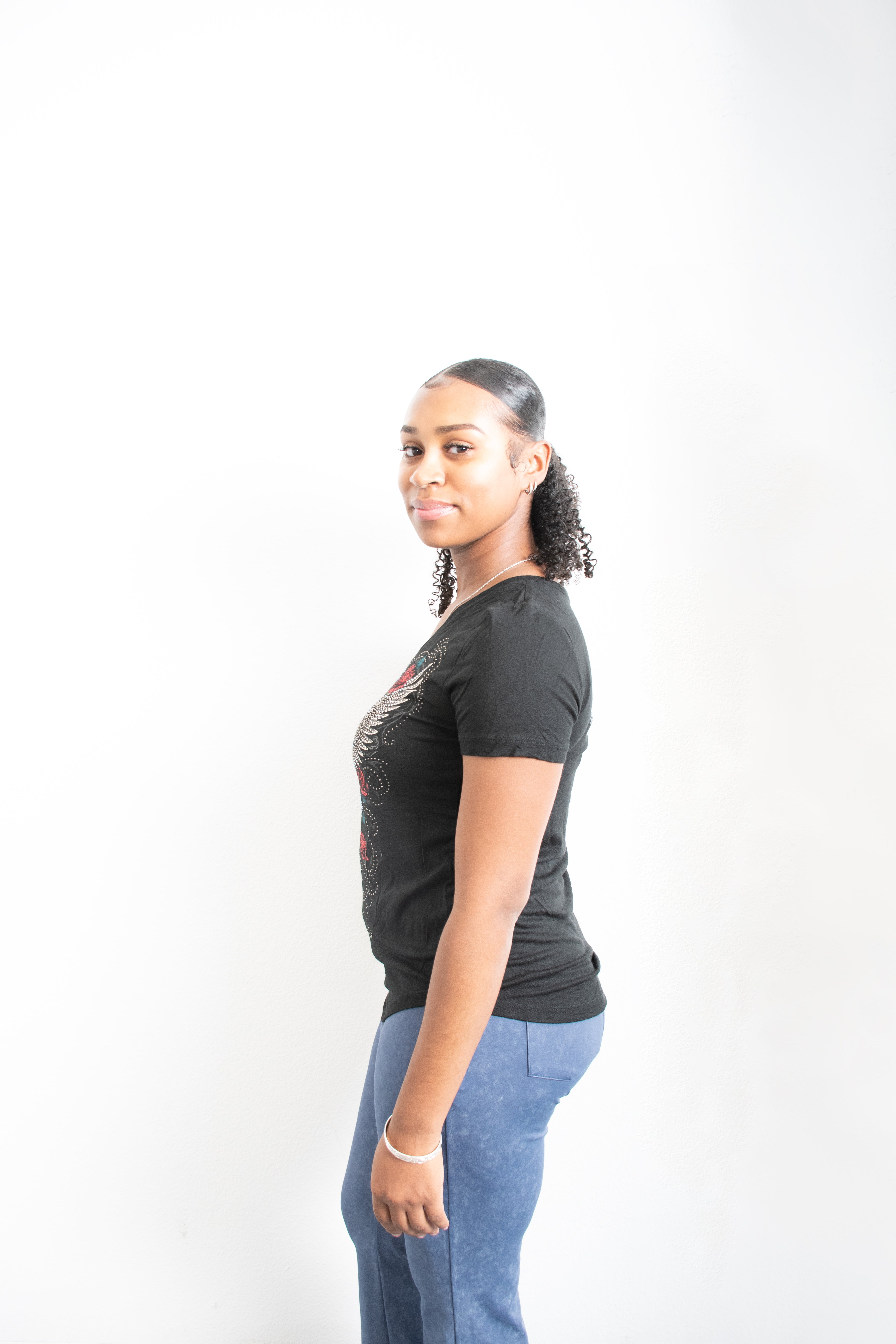 Licensed Product Women's Elaborate Winged Skull V-Neck Black Short Sleeve T-Shirt