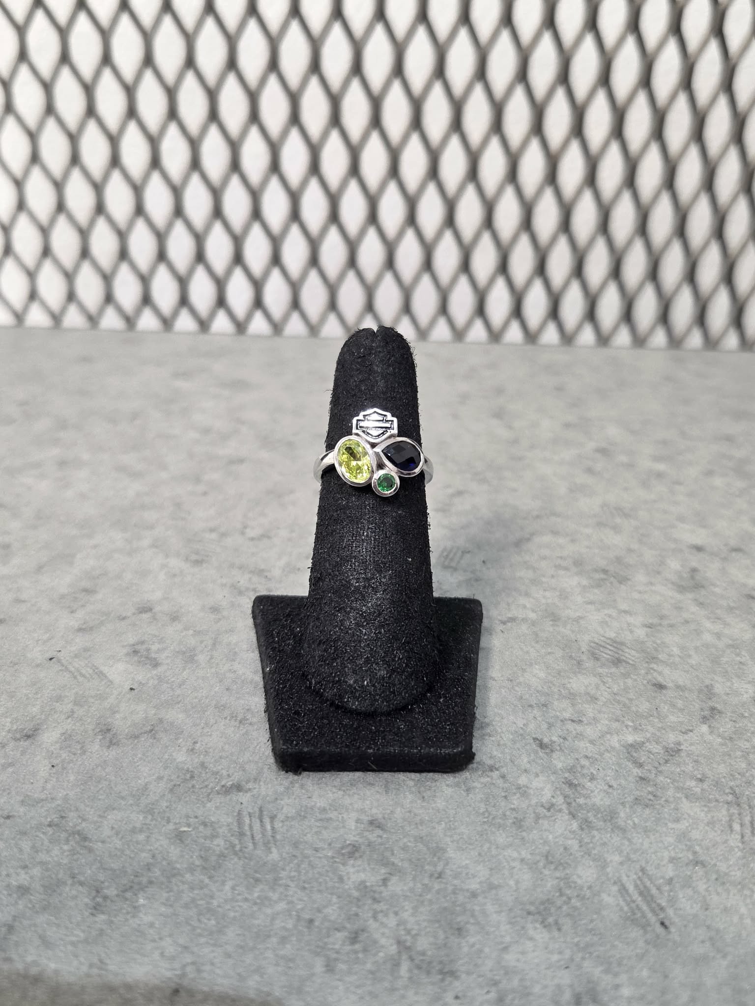 Licensed Product Womens Sterling Silver Blue & Green Trio Stone Ring