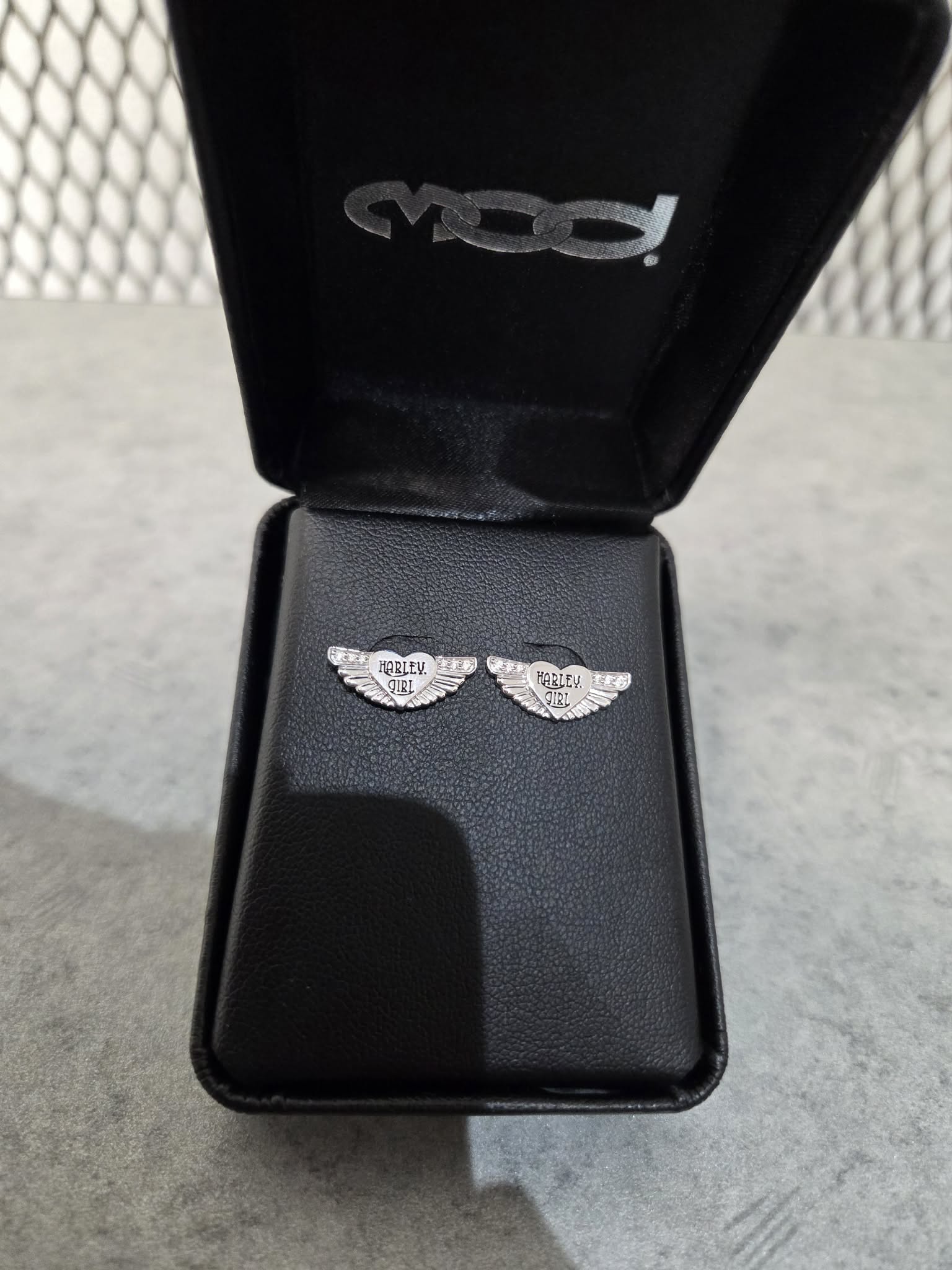 Licensed Product Womens Clear Bling Harley Girl Wing Post Earrings Main image