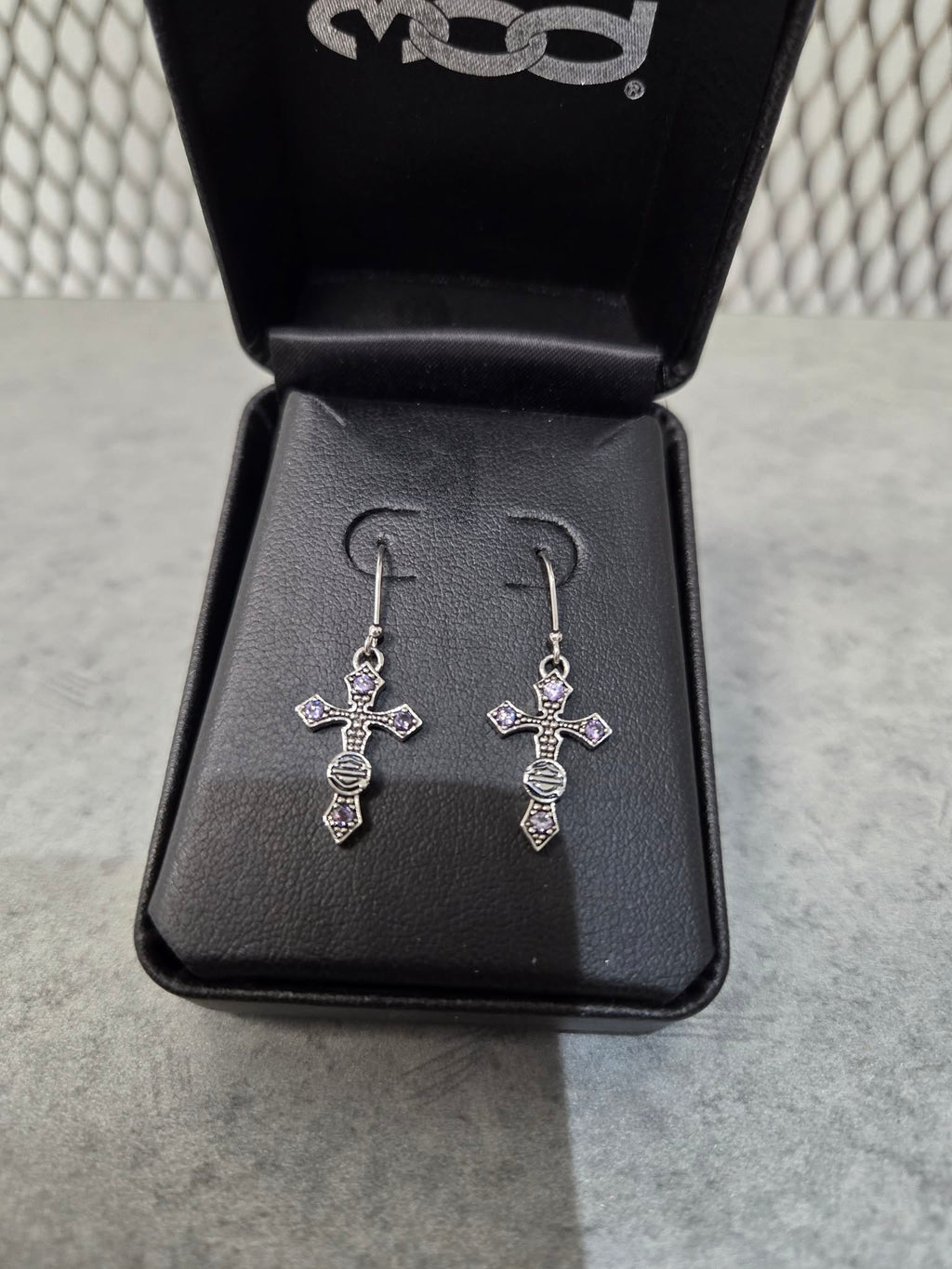 Licensed Product Womens .925 Silver Beaded Cross with Purple Stones Earrings