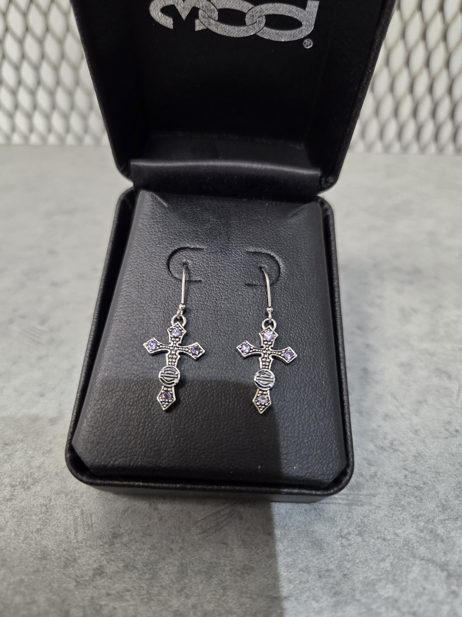 Licensed Product Womens .925 Silver Beaded Cross with Purple Stones Earrings