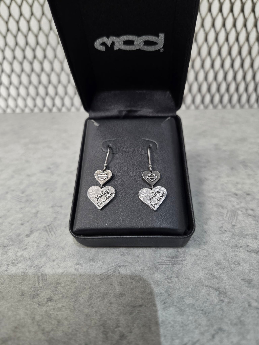 Licensed Product Womens Sterling Silver Black & Silver Double Heart Drop Earrings