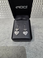 Licensed Product Womens Sterling Silver Black & Silver Double Heart Drop Earrings