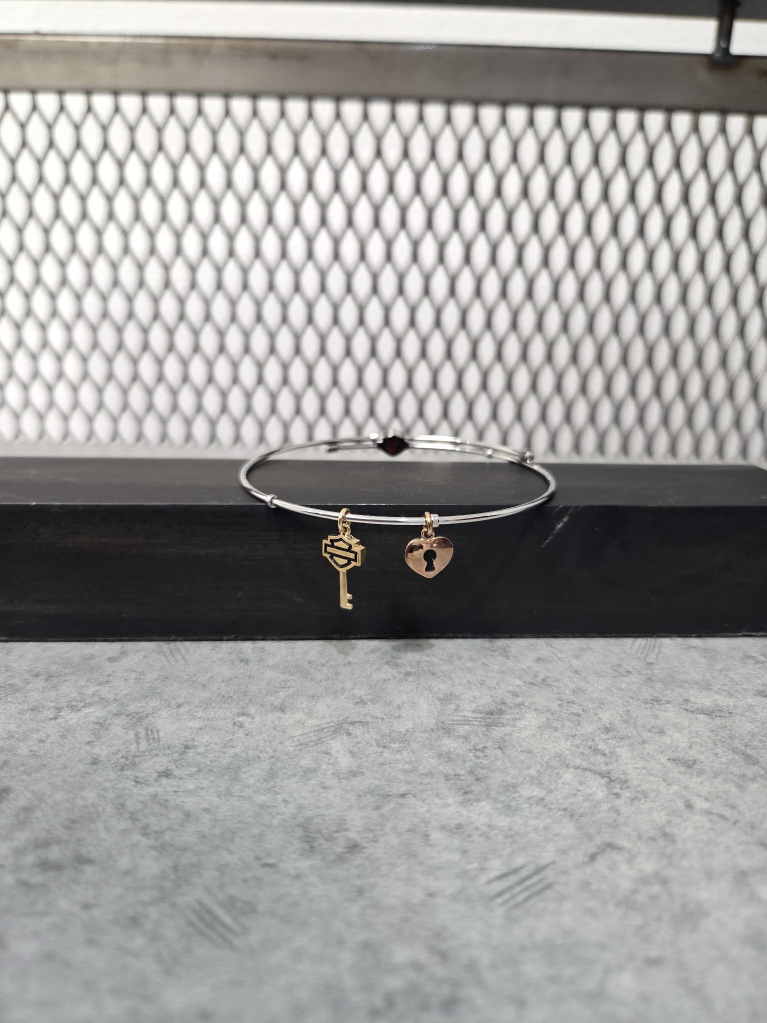 Licensed Product H-D Womens Stainless Steel Key & Lock Charm Bangle Bracelet – Adjustable Secondary image