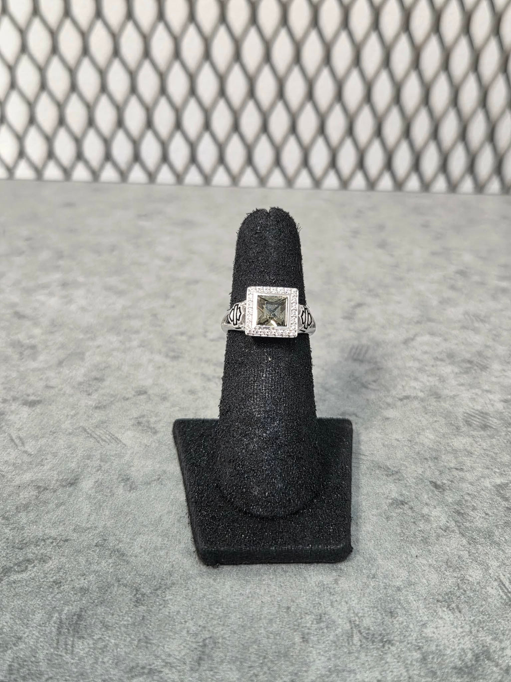 Licensed Product Womens .925 Silver Black Ice Square Crystal Bling Ring