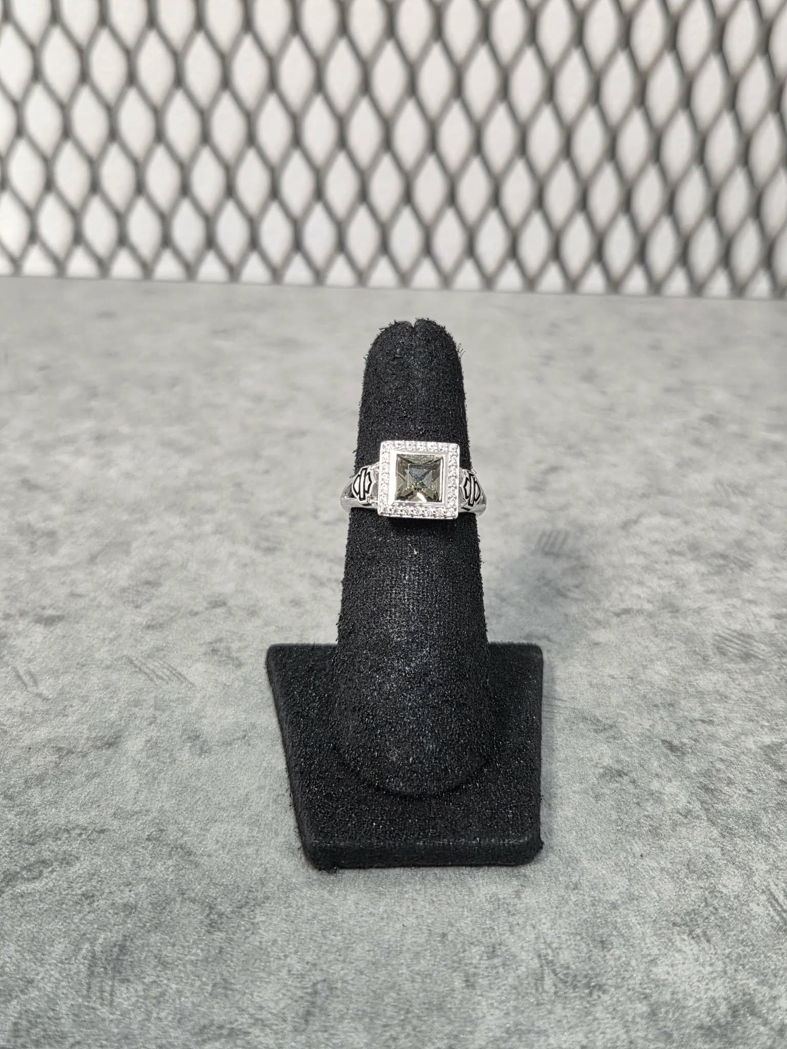 Licensed Product Womens .925 Silver Black Ice Square Crystal Bling Ring