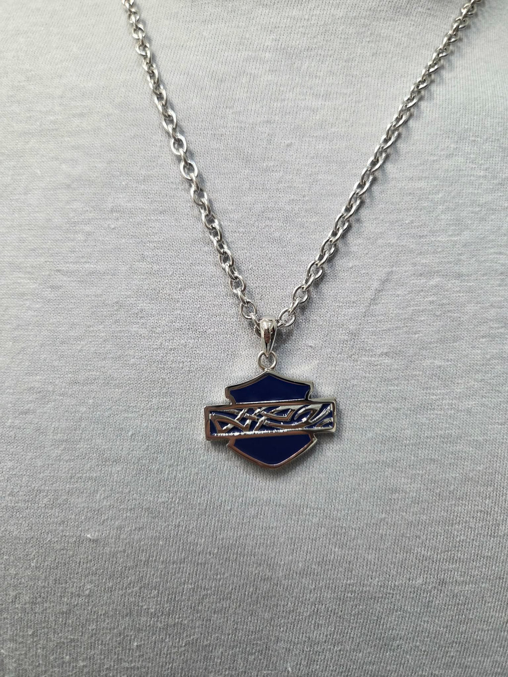 Licensed Product Mens Stainless Steel Small Blue Celtic Enamel Necklace