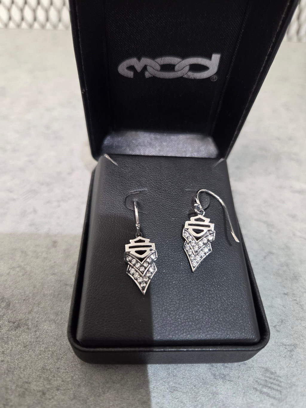 Licensed Product Womens Sterling Silver Chevron White Stone Drop Earrings