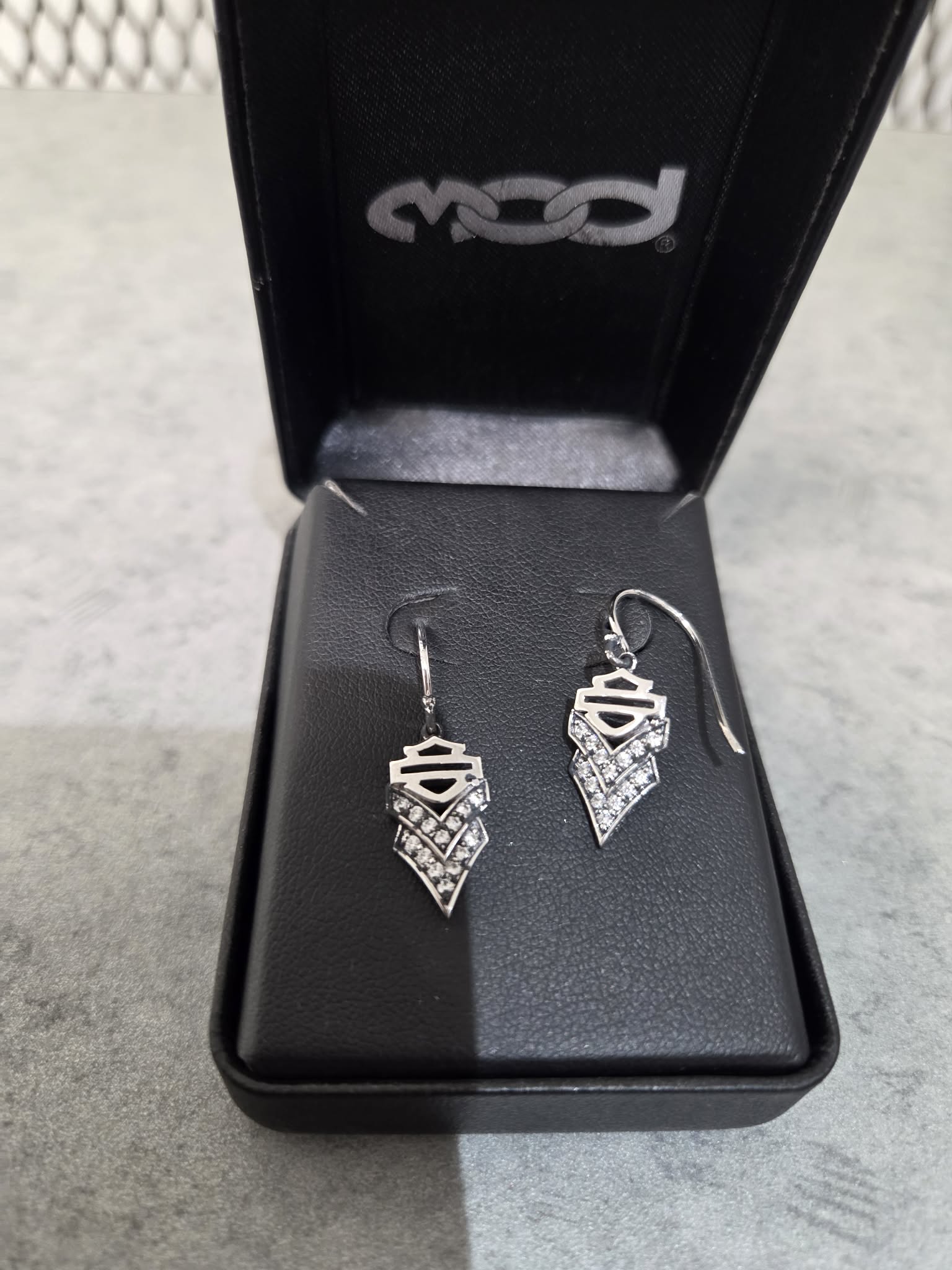 Licensed Product Womens Sterling Silver Chevron White Stone Drop Earrings