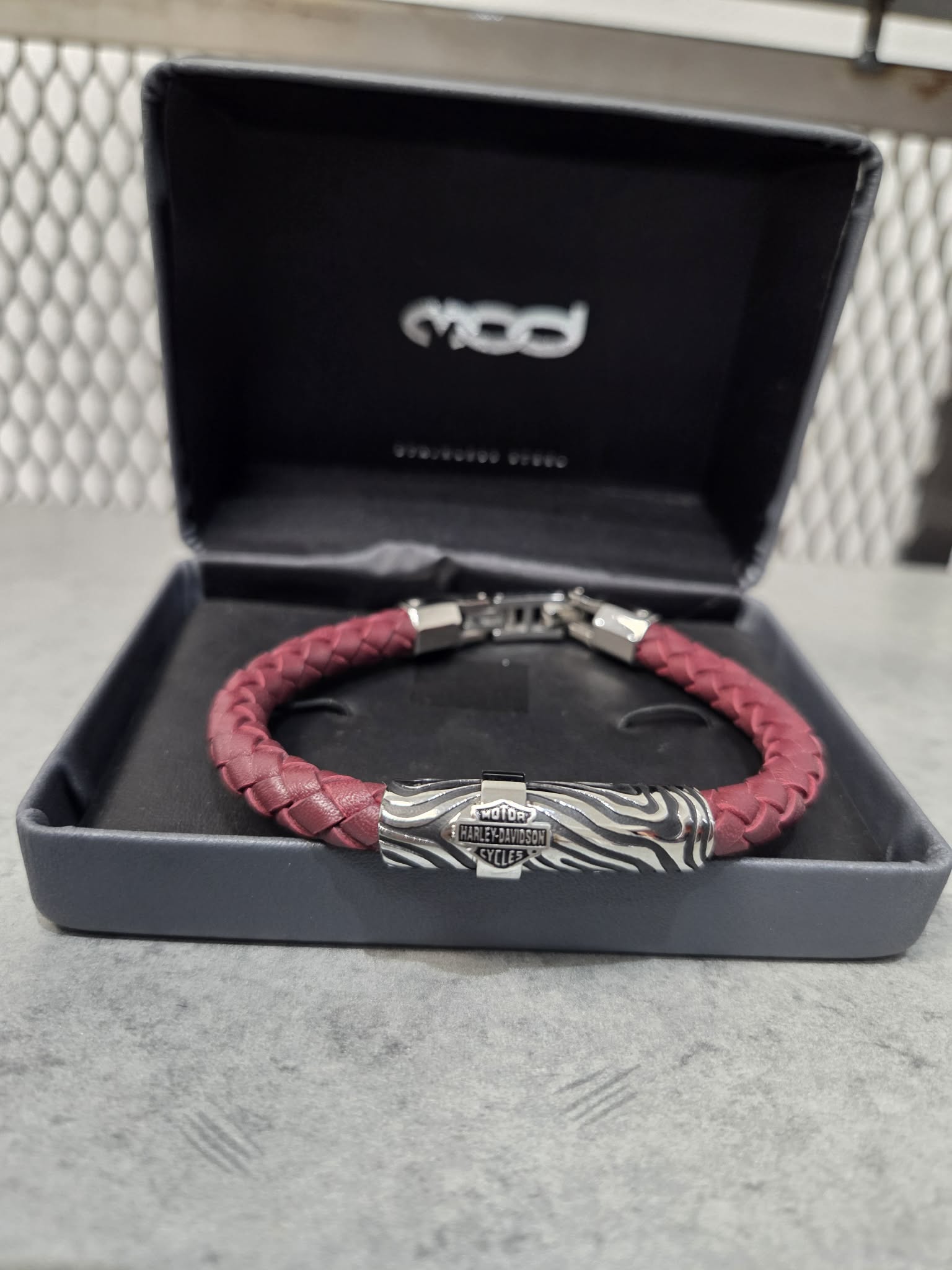 Licensed Product Mens Stainless Steel Driftwood Braided Maroon Leather Bracelet Main image