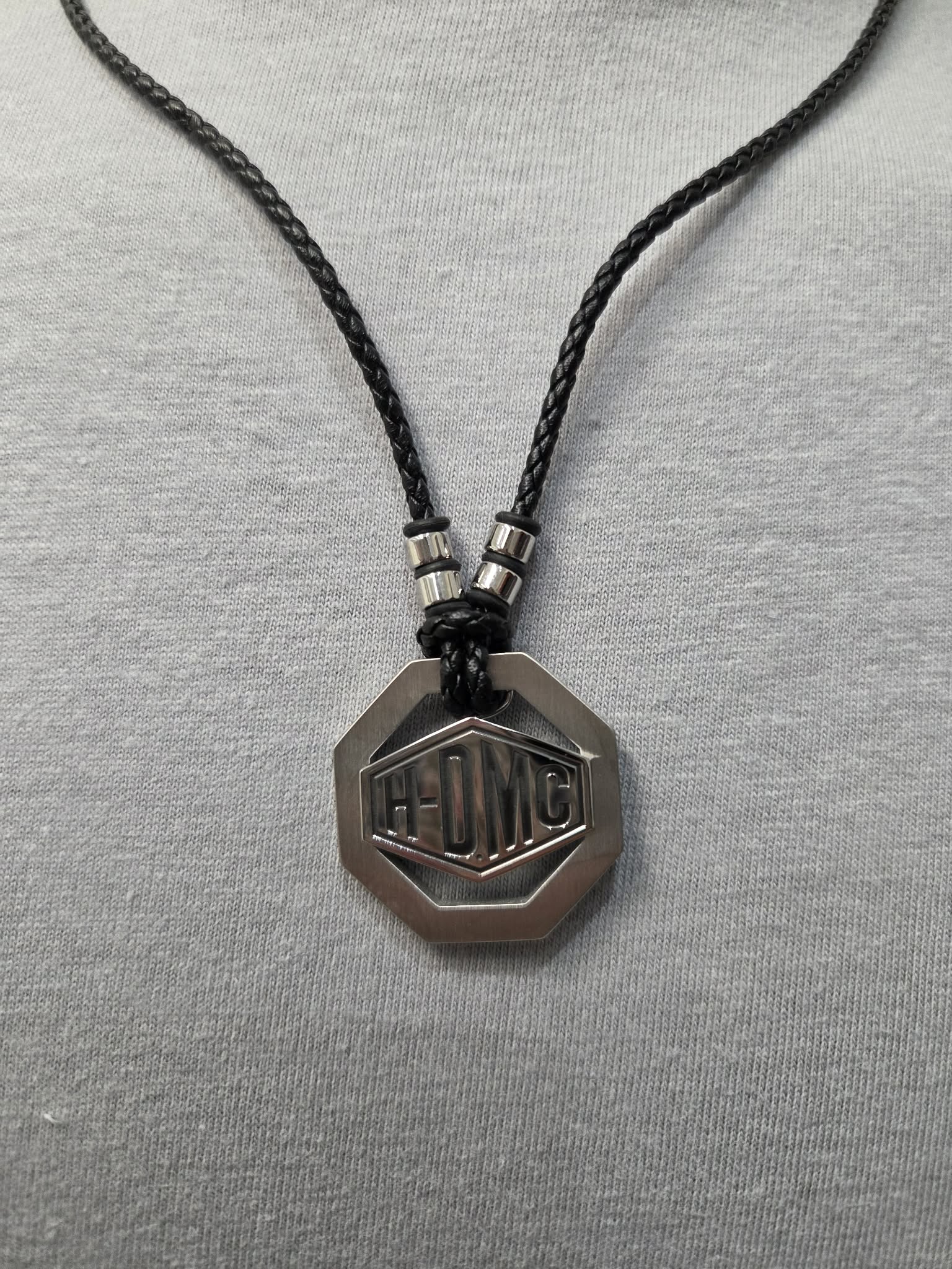 Licensed Product Mens Stainless Steel Silver Matte Leather Cord Necklace