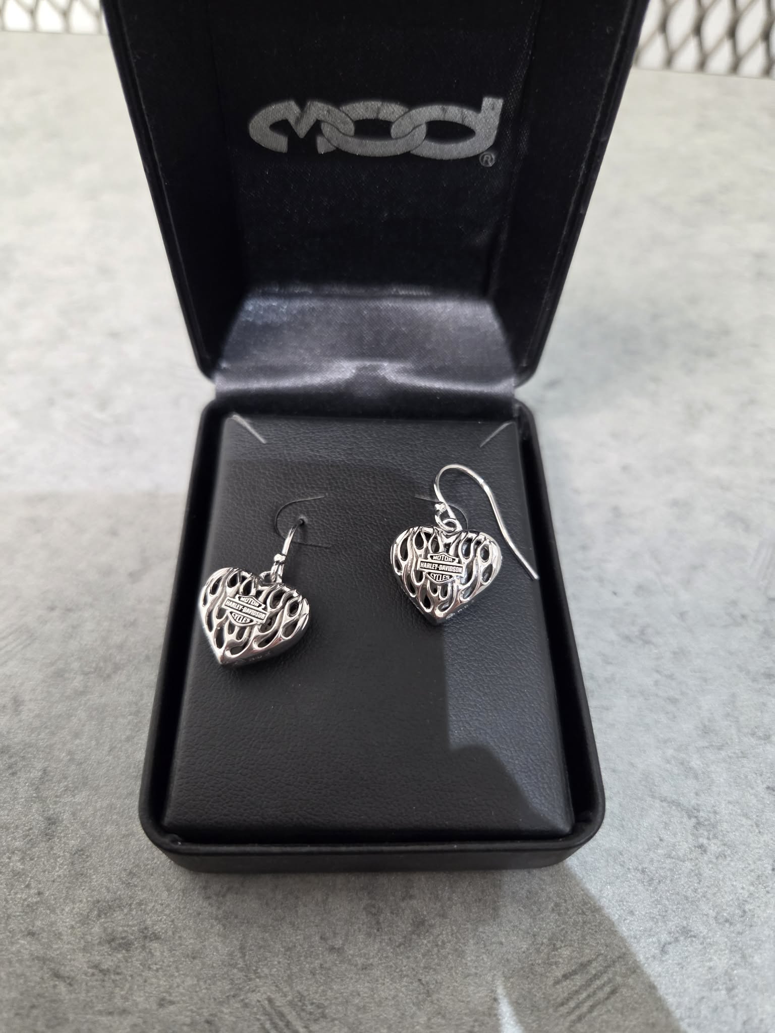 Licensed Product Womens .925 Silver Flame Heart Dangle Earrings
