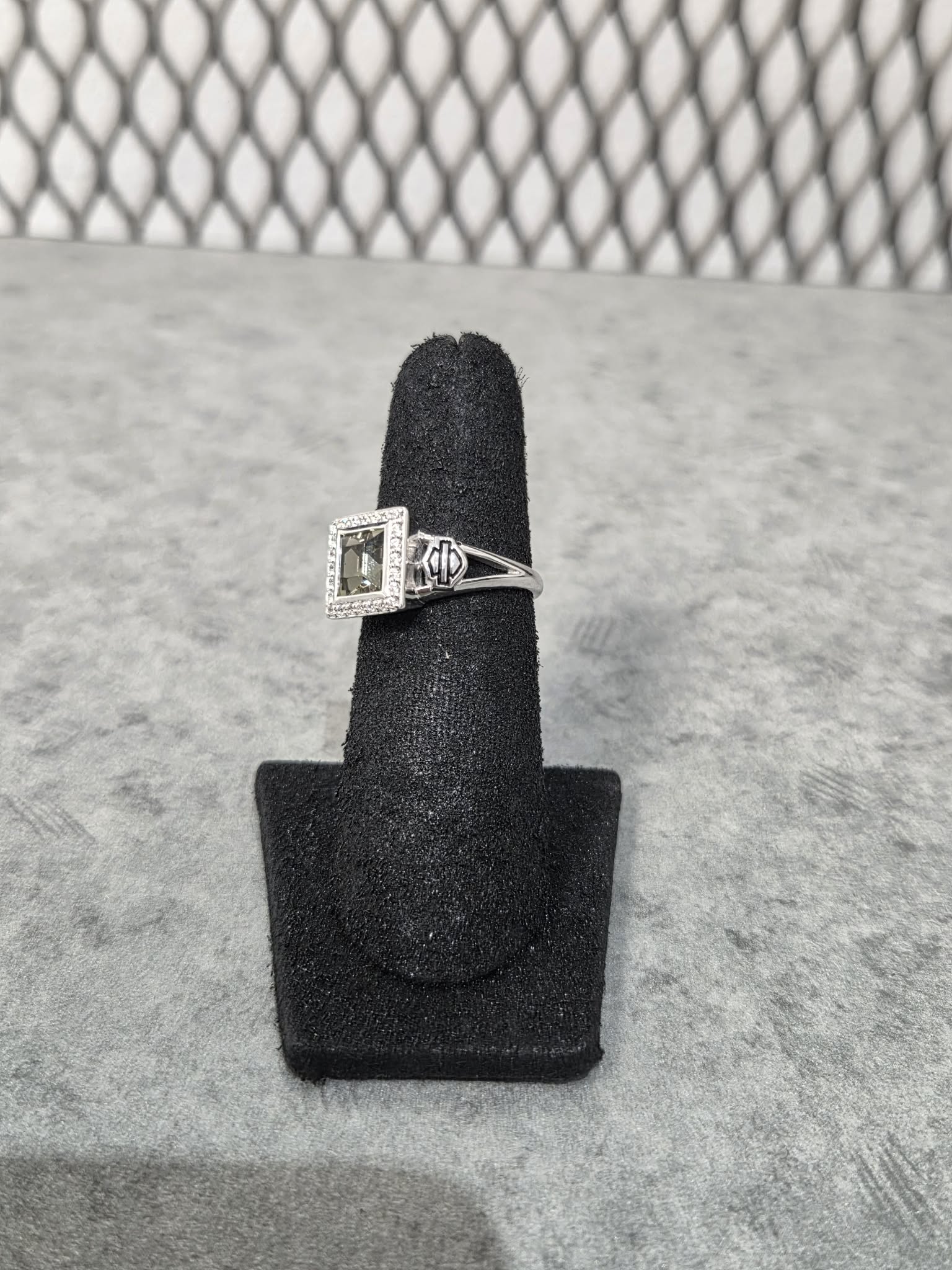 Licensed Product Womens .925 Silver Black Ice Square Crystal Bling Ring