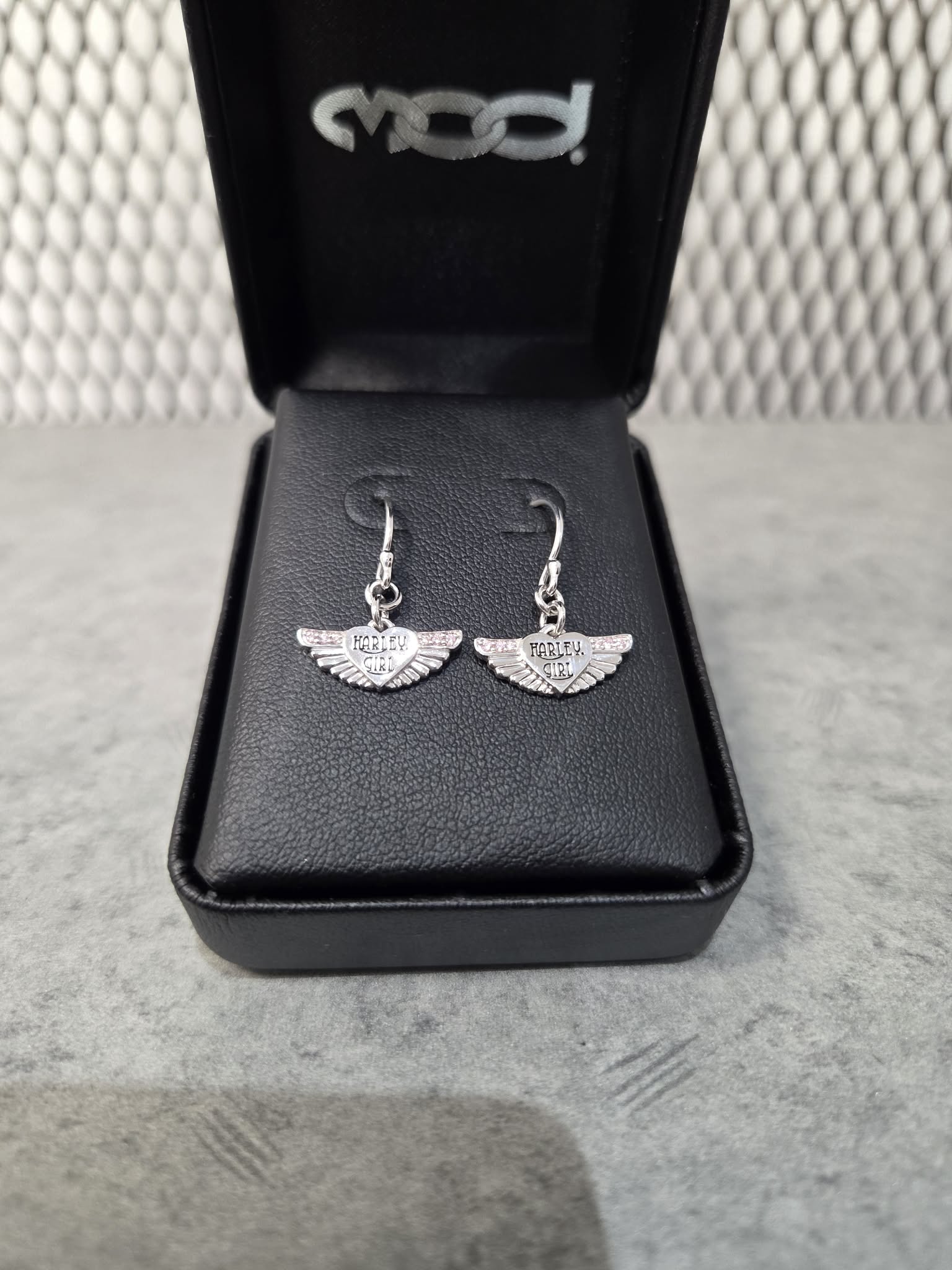 Licensed Product Womens Pink Bling Harley Girl Wing Drop Earrings
