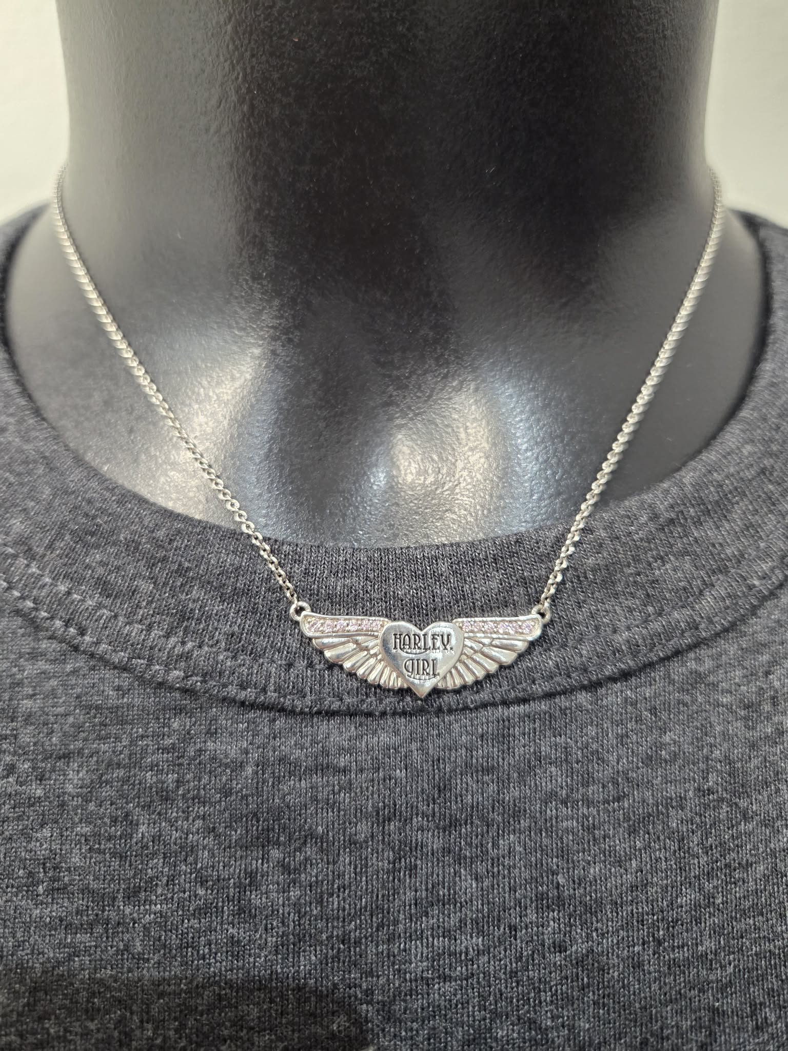Licensed Product Womens Pink Bling Harley Girl Wing Necklace – Adjustable Main image