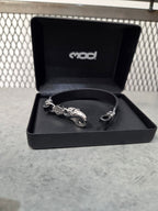Licensed Product Mens Sterling Silver Wicked Skull Leather Bracelet