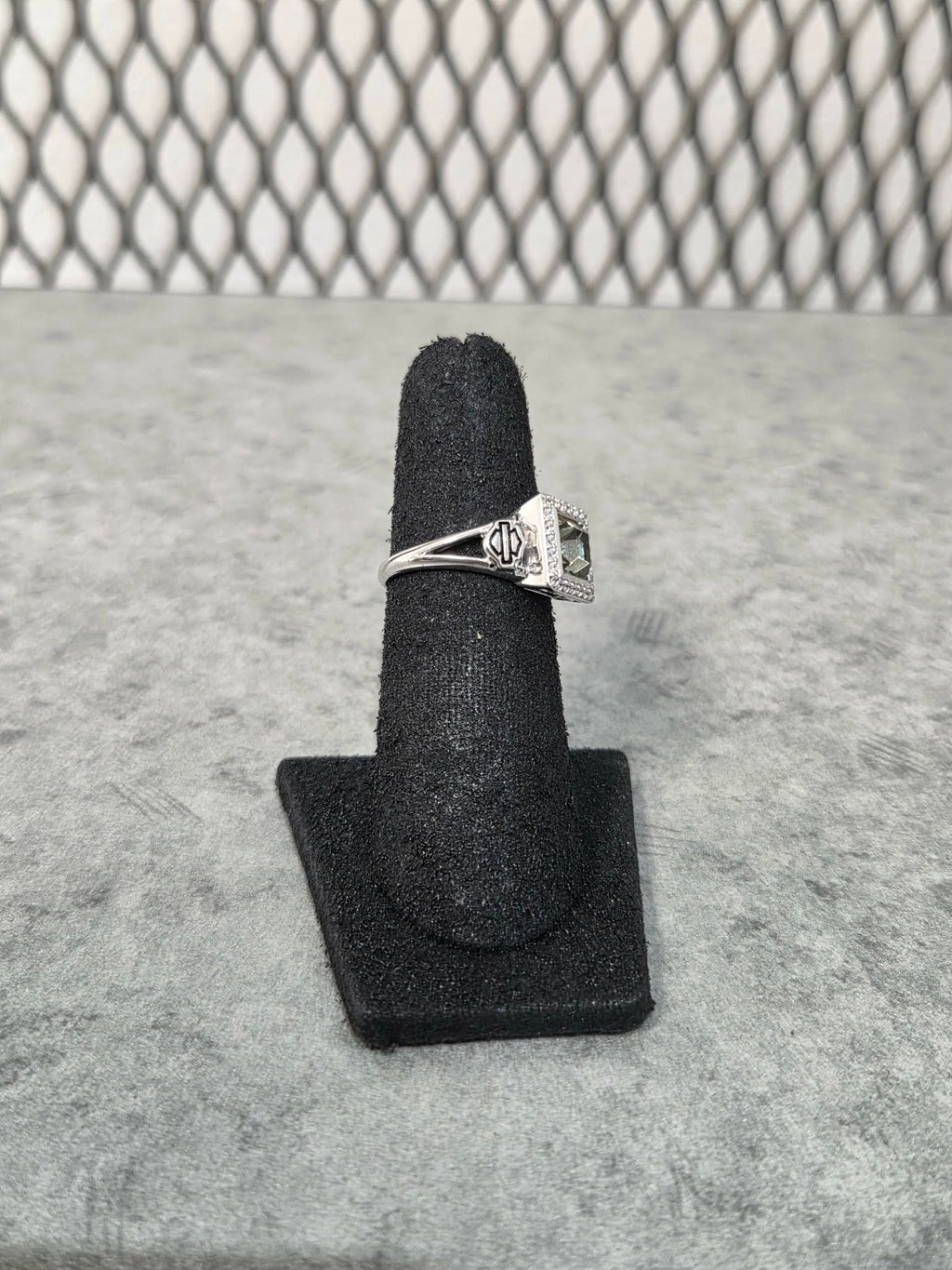 Licensed Product Womens .925 Silver Black Ice Square Crystal Bling Ring