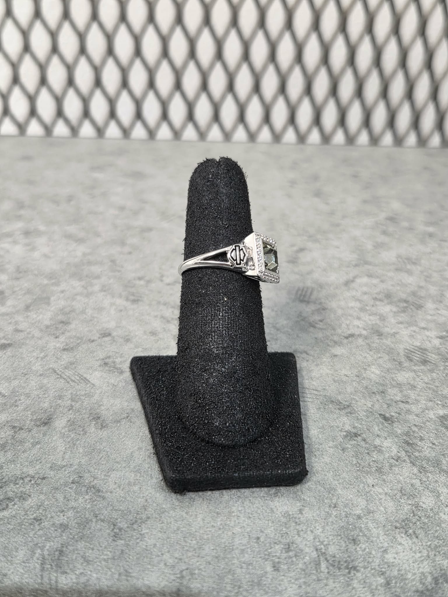 Licensed Product Womens .925 Silver Black Ice Square Crystal Bling Ring