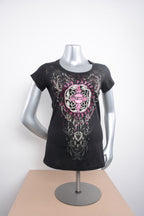 Licensed Product Women's Dream Chaser Foil Print with Rhinestones Black Short Sleeve T-Shirt