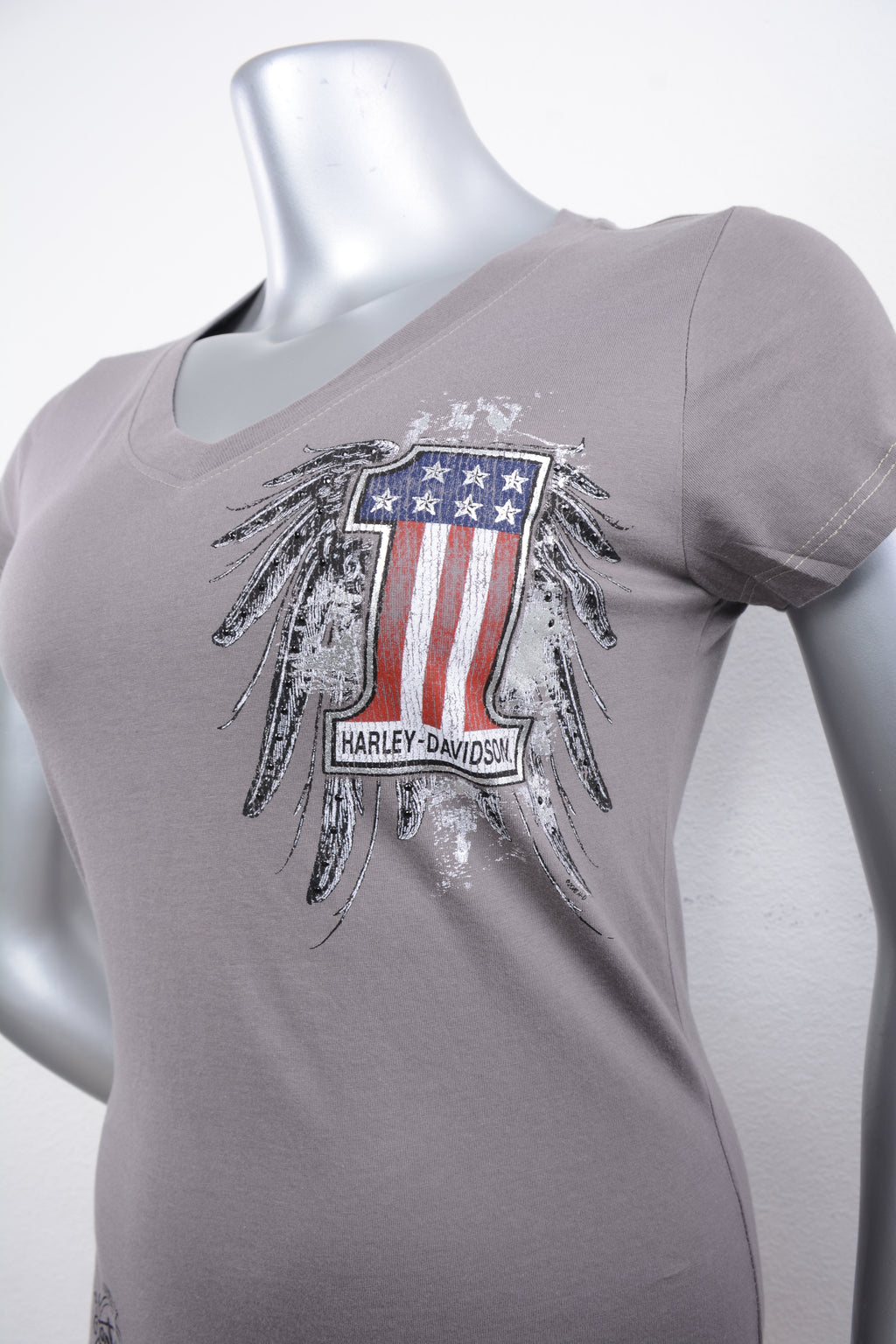 Licensed Product Women's One Mood #1 Logo with Wings Foil with Studs Grey Short Sleeve T-Shirt