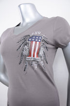 Licensed Product Women's One Mood #1 Logo with Wings Foil with Studs Grey Short Sleeve T-Shirt