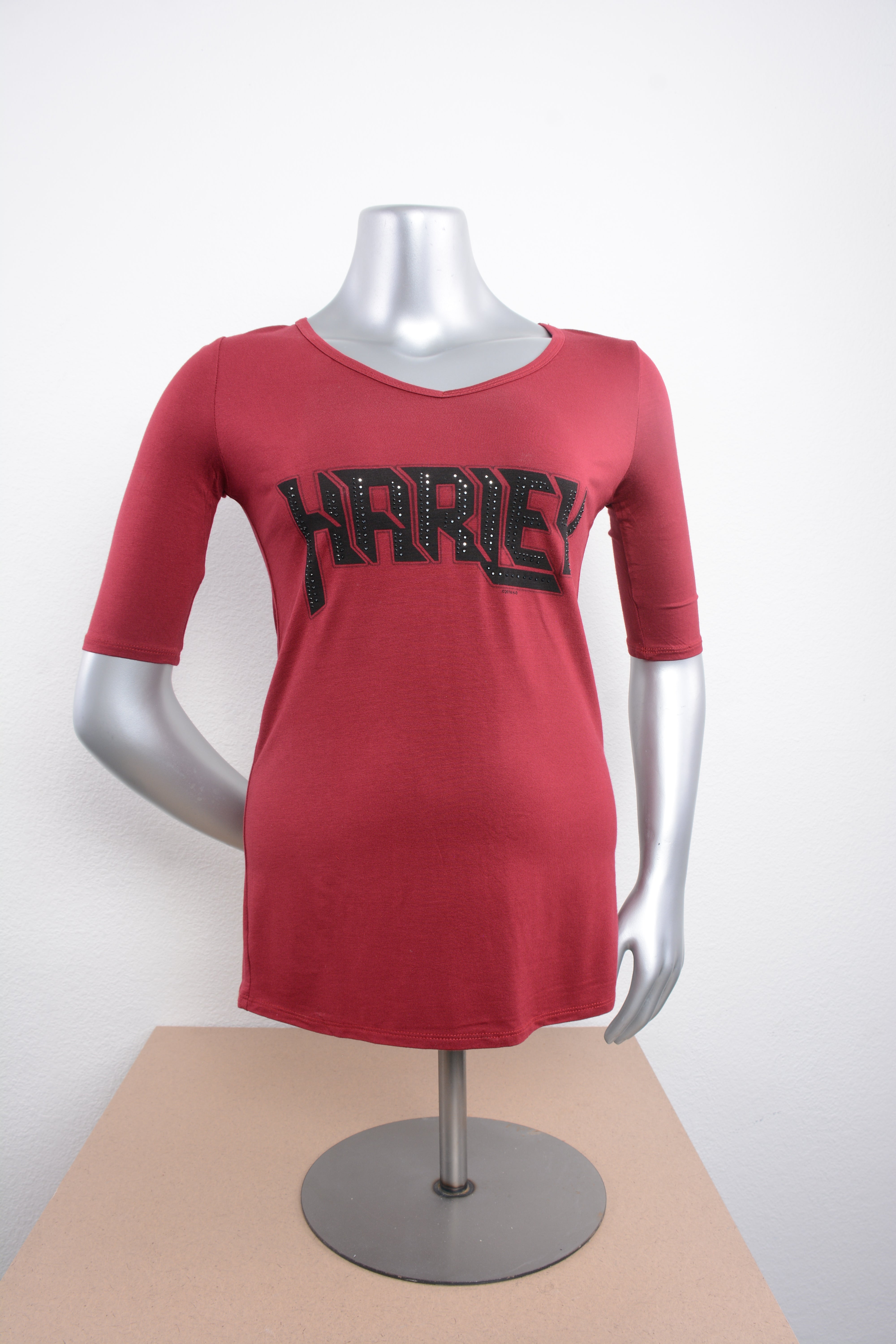 Licensed Product Women's Rockin Rhinestones V-Neck Burgundy Half Sleeve T-Shirt Main image