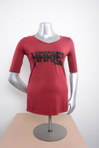 Licensed Product Women's Rockin Rhinestones V-Neck Burgundy Half Sleeve T-Shirt