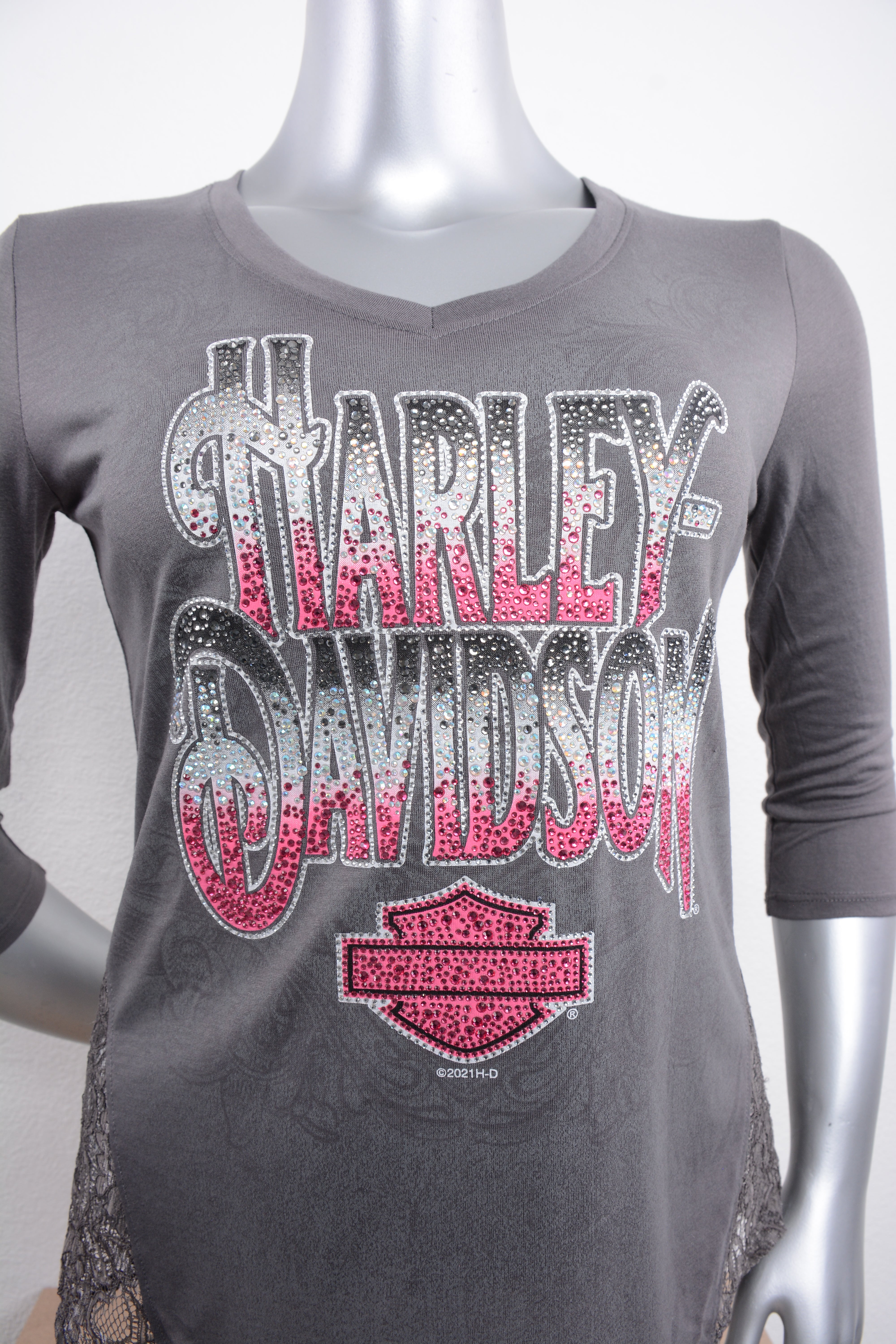 Licensed Product Womens Paradise Side Lace Grey 3/4 Sleeve T-Shirt Secondary image