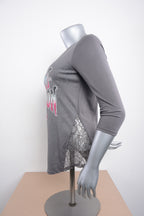 Licensed Product Womens Paradise Side Lace Grey 3/4 Sleeve T-Shirt